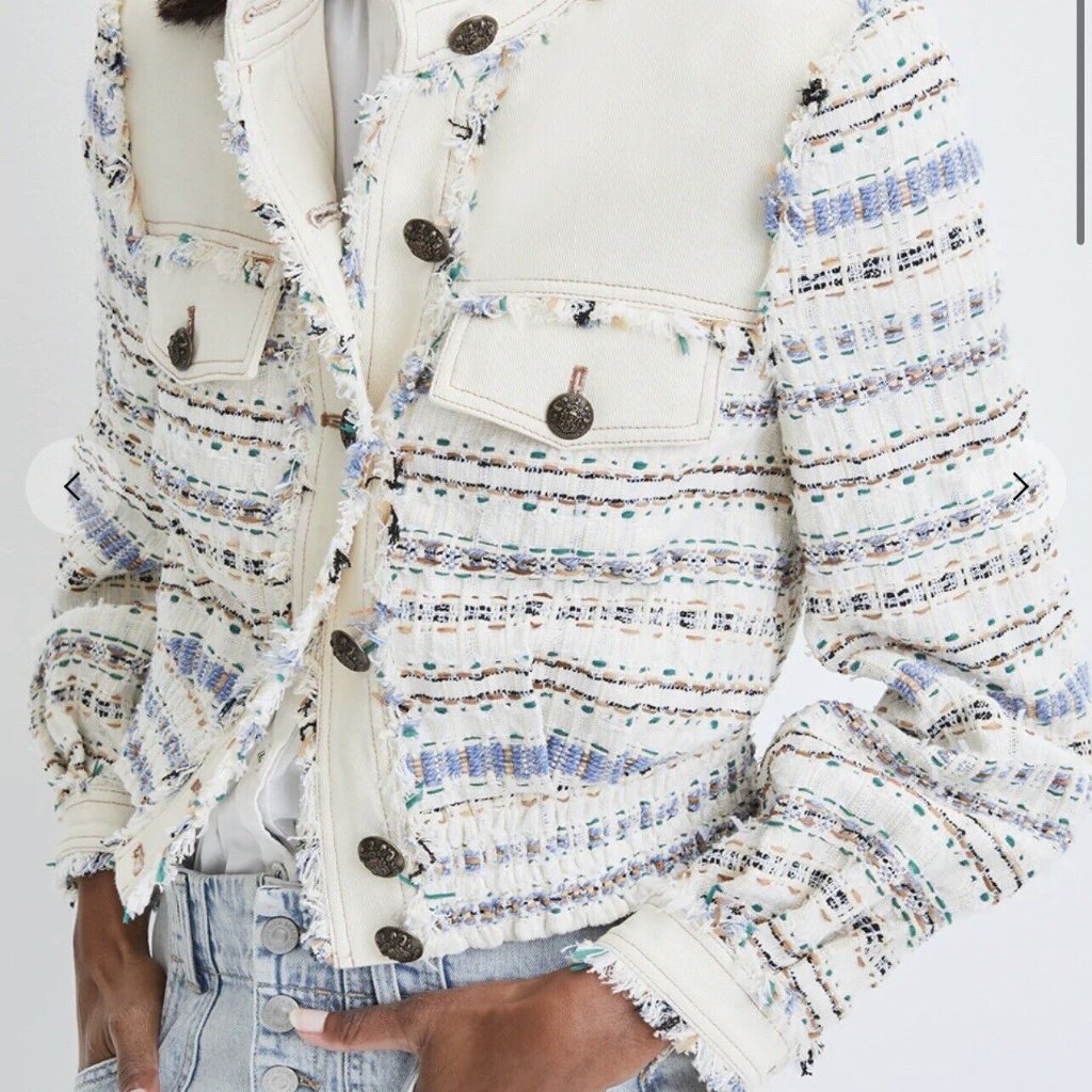 Veronica Beard Tweed Jacket Darren Crest Buttons Cotton Size 8 New Tag $658